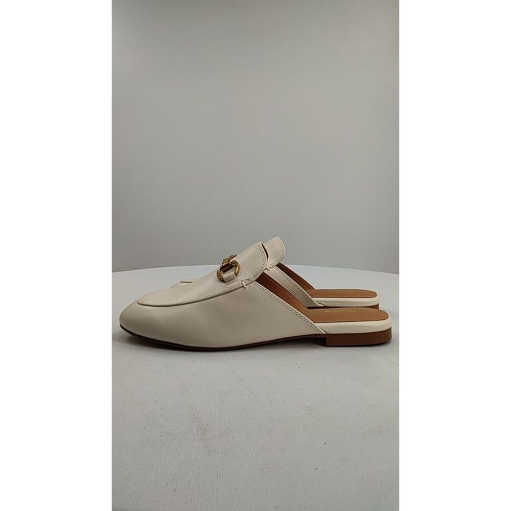 Quince Cream Leather Backless Loafers with Gold Bit